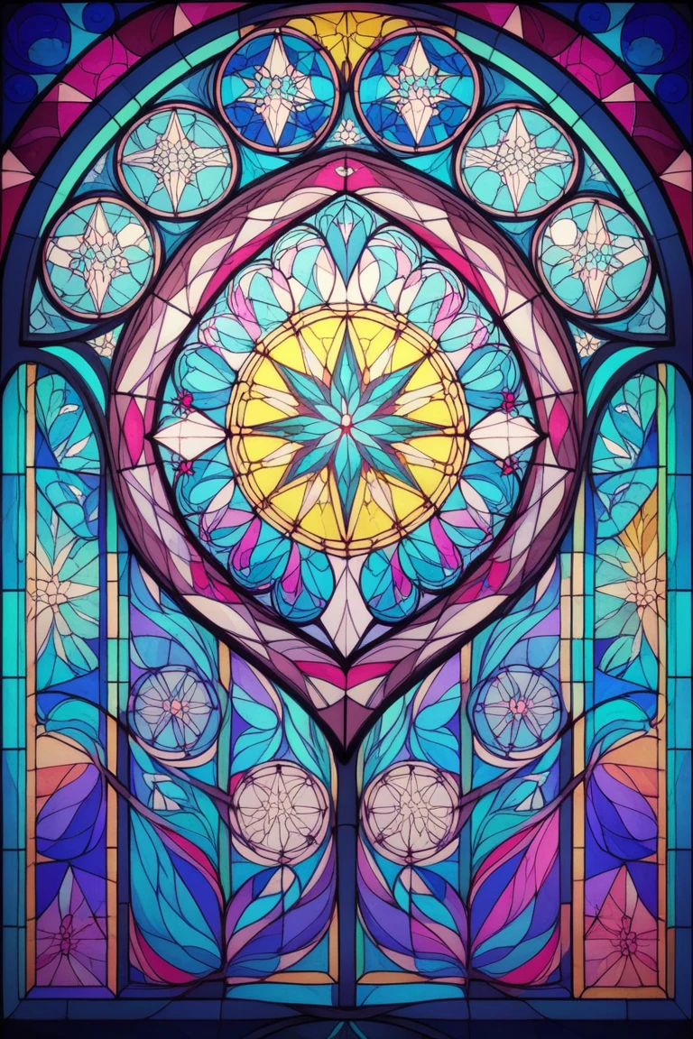 2D Stained Glass soft,pastel colors,whale in window frame. dungeons and dragons art. symmetrical design, in the style of stained glass. Digital stained glass style. pastel color scheme