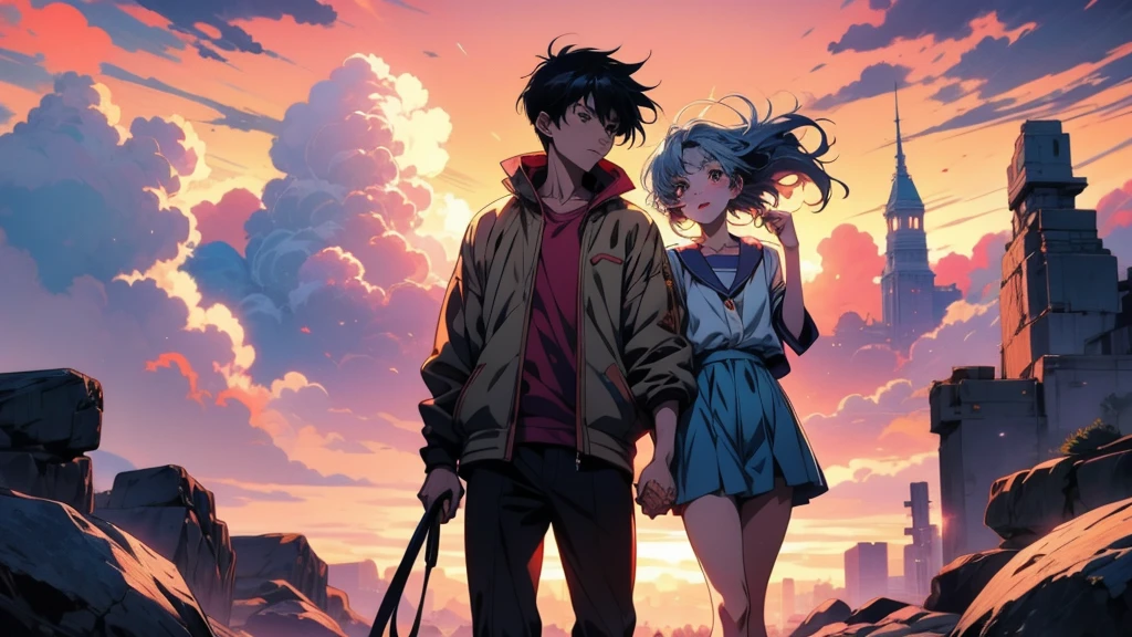 Anime characters holding hands in front of a cloudy sky, 4K Manga Wallpapers, Anime Style 4k, 4KAnime Wallpaper, Anime Art Wallpapers 8K, Best anime 4k konachan wallpaper, Anime Wallpaper, Anime Wallpaper4k, Anime Wallpaper 4k, anime art wallpaper 4k, anime art wallpaper 4k, Cytus and Deemo Style