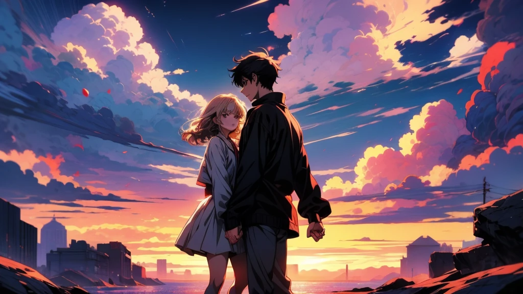 Anime characters holding hands in front of a cloudy sky, 4K Manga Wallpapers, Anime Style 4k, 4KAnime Wallpaper, Anime Art Wallpapers 8K, Best anime 4k konachan wallpaper, Anime Wallpaper, Anime Wallpaper4k, Anime Wallpaper 4k, anime art wallpaper 4k, anime art wallpaper 4k, Cytus and Deemo Style