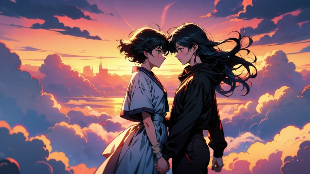 Anime characters holding hands in front of a cloudy sky, 4K Manga Wallpapers, Anime Style 4k, 4KAnime Wallpaper, Anime Art Wallpapers 8K, Best anime 4k konachan wallpaper, Anime Wallpaper, Anime Wallpaper4k, Anime Wallpaper 4k, anime art wallpaper 4k, anime art wallpaper 4k, Cytus and Deemo Style