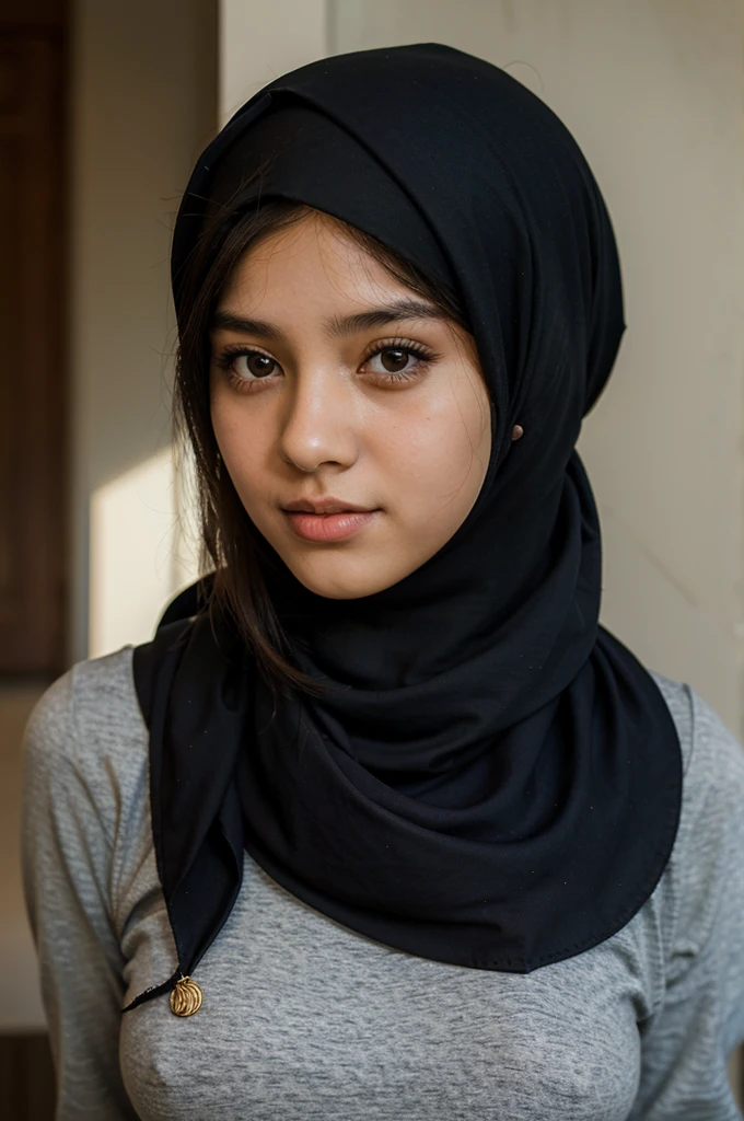 school girl, cute girl, Wearing a headscarf, Muslim,Thin lips, slanted eyes