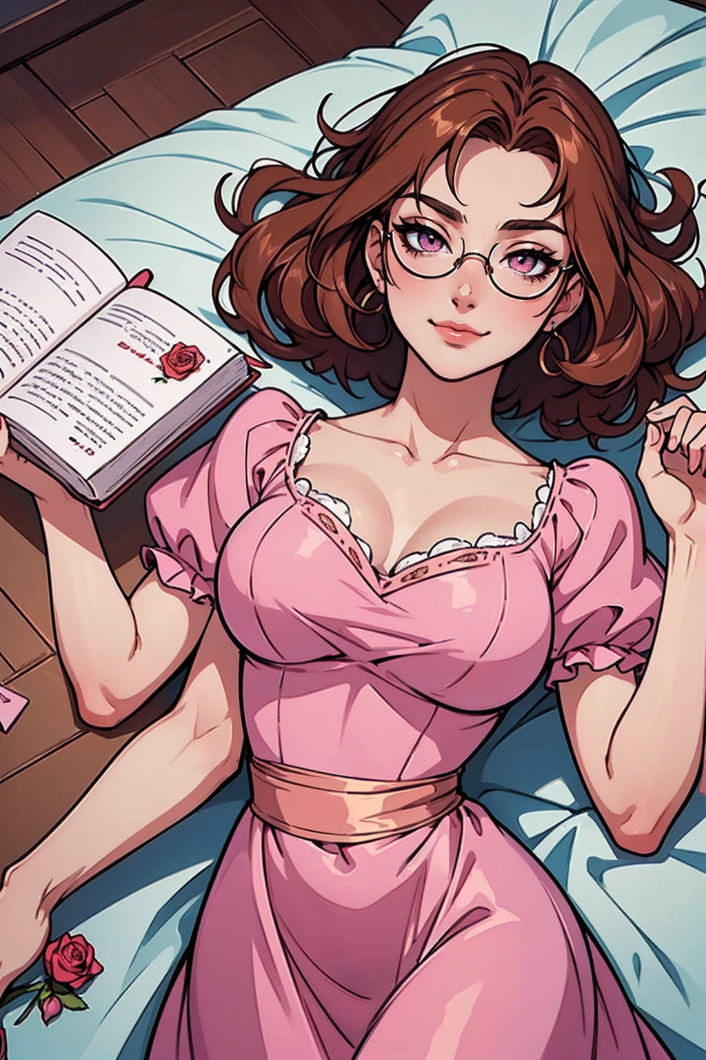 {-erro_de_anatomia:1.0}(best quality,4k,8k,highres,masterpiece:1.2) Anime girl tuxedo with curly rose gold hair and round gold glasses, rose gold eyes. Guviz style art, attractive detailed art style, Charlie Bowater Style, 1 7 - year - old cute anime girl, detailed manga style, detailed anime character art, germ of art. High detail, stunning manga art style. Rose dress. (pink dress) . Wearing rose gold Victorian clothing. Dancing, walking, drinking, reading, writing, lying, standing, on your back, dynamic poses, smile, closed mouth. Different Pose, upper body