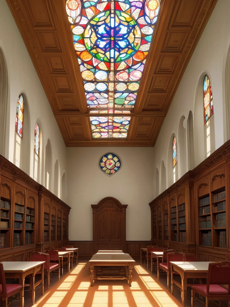 a convent dormitory background, interior of a catholic convent, elegant gothic architecture, candle lit room, wooden furniture, stained glass windows, religious statues, leather bound books, ornate ceiling, stone walls, soft lighting, warm color tones, photorealistic, cinematic composition, highly detailed, intricate textures, dramatic lighting, (best quality,4k,8k,highres,masterpiece:1.2),ultra-detailed,(realistic,photorealistic,photo-realistic:1.37)