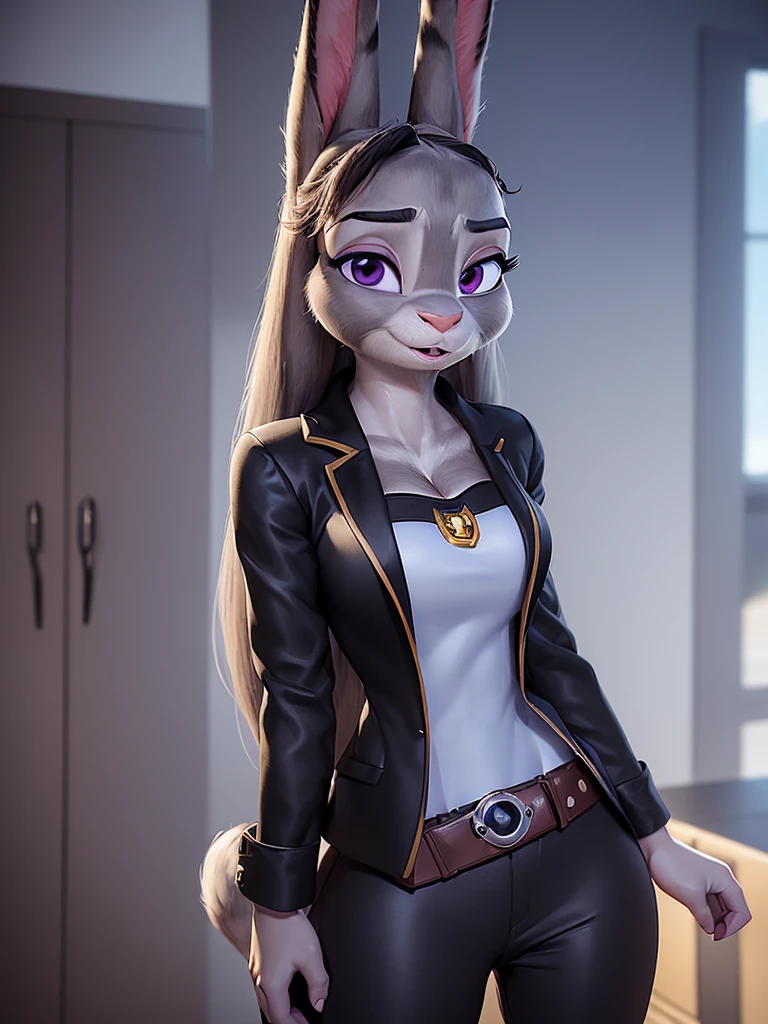 best quality,
masterpiece,
3D anime,
(((solo))),
(((1girl))),
(((Face is JudyHopps))),
(long ears like a rabbit:0.8),
Heir is in a ((ponytail)) style,
bang is feather ((bangs)),
((Her eyes color is purple)),
6.5 head and body,
office suit,
office business suit outfit
 ((office lady)),
 ((white blouse)) unbuttoned,
The lower body is wearing a skirt,
ears are drooping,
Navel exposed,
(outfit is made of wool:1.4),
((body is made of wool fabric)),
((body is gray with fluffy and fluffy)),
((skin is wool fabric with fluffy and fluffy)),
((She is blushing in the cheeks)),
looking embarrassed,
((troubled expression)),

clavicle is emphasized,
clavicle is emphasized