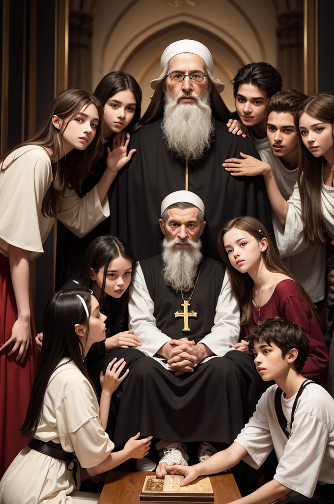 Saint Jude Thaddeus with young people and agers around him