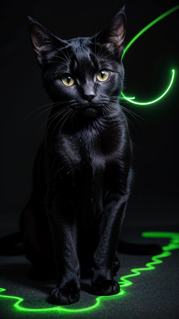 Black cat with a glowing aura around it