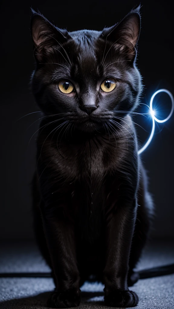 Black cat with a glowing aura around it 