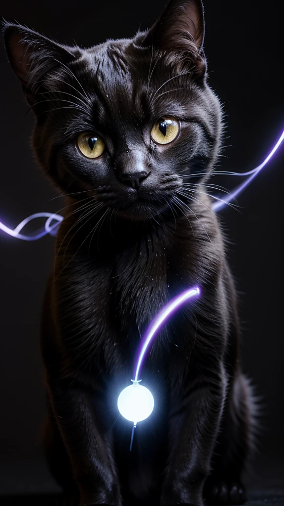 Black cat with a glowing aura around it 