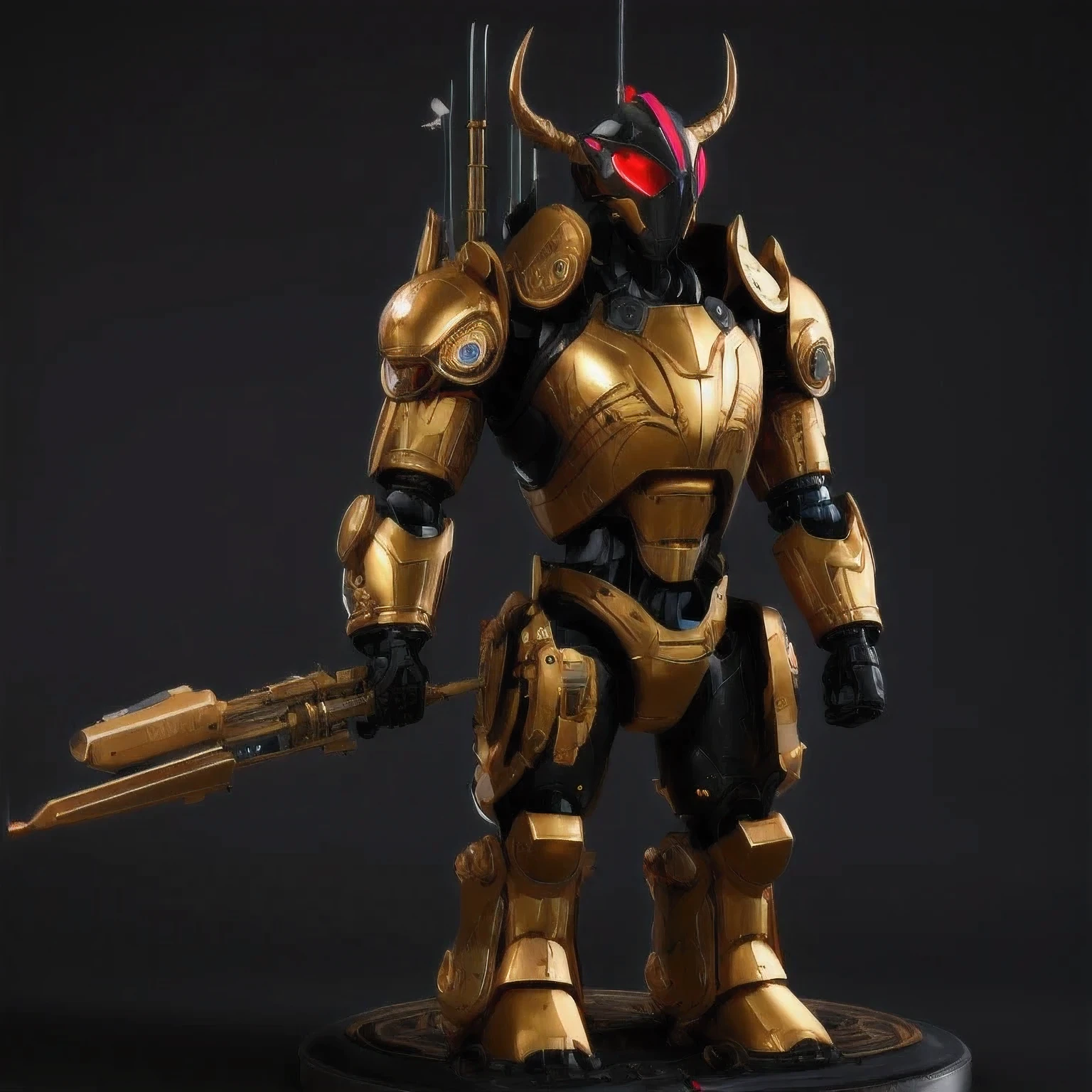 statue of a golden robot on a black surface, cute elaborate epic robot, greek in mecha style, cyber steampunk 8 k 3 d, detailed cosmic angelic robot, the golden humanoid robot, sci - fi armour, detailed humanoid, 3 d 8 k octan render, sculpture of moloch, rendered in keyshot