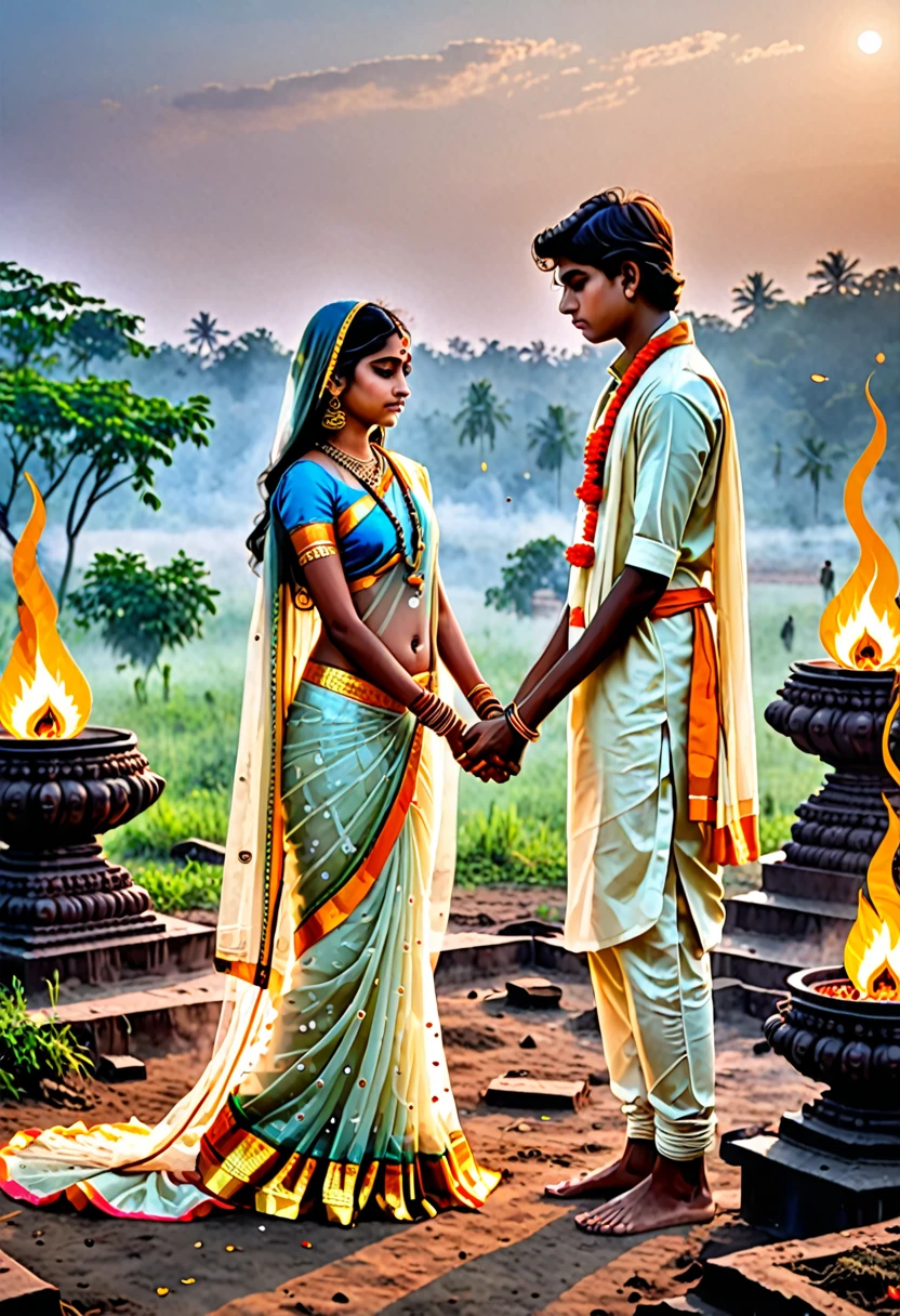 Radha Krishna, around very beautifull small cows and garden