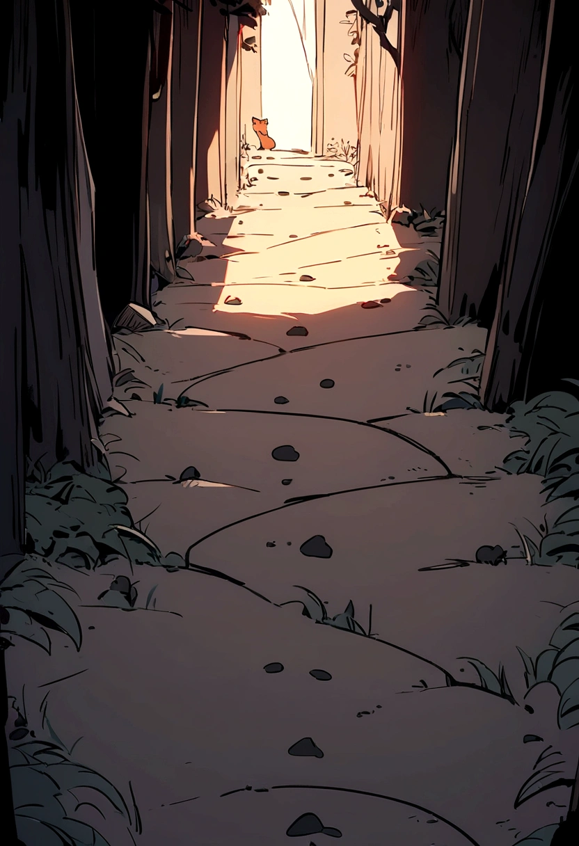 A detailed view of small, muddy cat paw prints trailing off into the distance. The scene includes subtle hints of mystery, such as scattered feathers and a piece of a mouse tail. The background suggests a path leading towards a hidden secret or clue. Mike, the cat detective, might be partially visible, observing the trail.
---
Style: Cartoon, with a close-up focus on the footprints. Emphasize the texture and depth of the muddy paw prints. Use subtle hints of the surrounding environment to create a sense of a trail leading to an intriguing destination. Ensure any visible part of Mike is consistent in appearance.