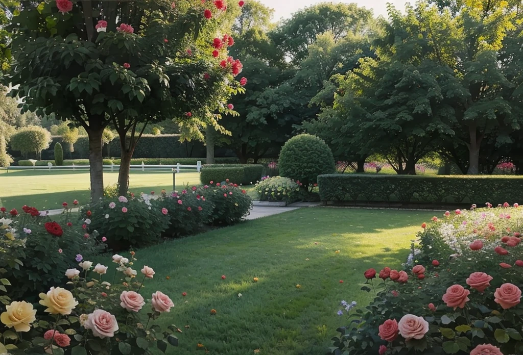august macke style watercolor floral painting rose garden under sunshine