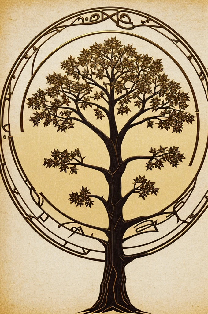 A gold logo that has: A tree with strong roots that symbolizes solidity and growth throughout the five school years, with branches extended upwards representing improvement and helping others. Furthermore, it says "UEPLCA Promo 36 2024-2025" and also have this motto " The beginning of the end of a great journey"