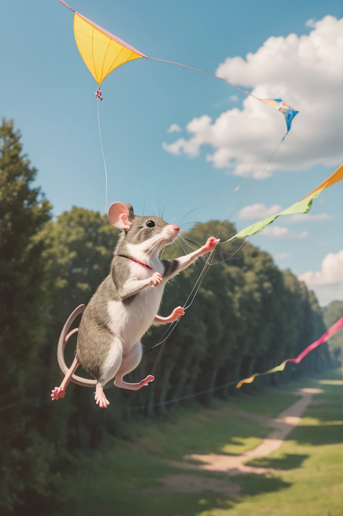 A mouse flying a kite