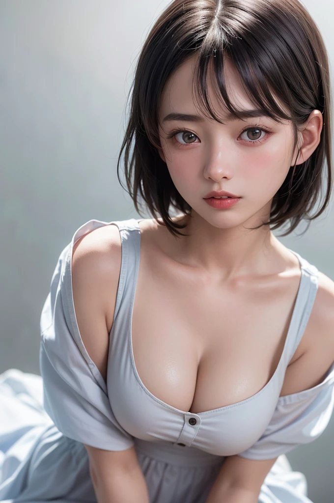(1 nogizaka girl,raw photo,photo realistic:1.5),(best quality, high quality,HDR, highest quality,ultra high resolution,high resolution,high res,ultra high difinition,huge file size,8K,2K wallpaper,8K wallpaper,high quality texture,amazing,an extremely delicate:1.4),one girl, Japanese famous idol,pretty face,small face,absurd,ridiculous,incredibly ridiculous,blurry background,(sundress,short hair,cleavage,no makeup:1.2),medium skin,beautiful skin,detailed skin,black hair,silky hair,detailed eyes,black eyes,Japanese nose,5-fingers,(Light Particles, Lens Flare, Luminous Particles: 0.7),looking at viewer,bright lighting,professional lighting,girl