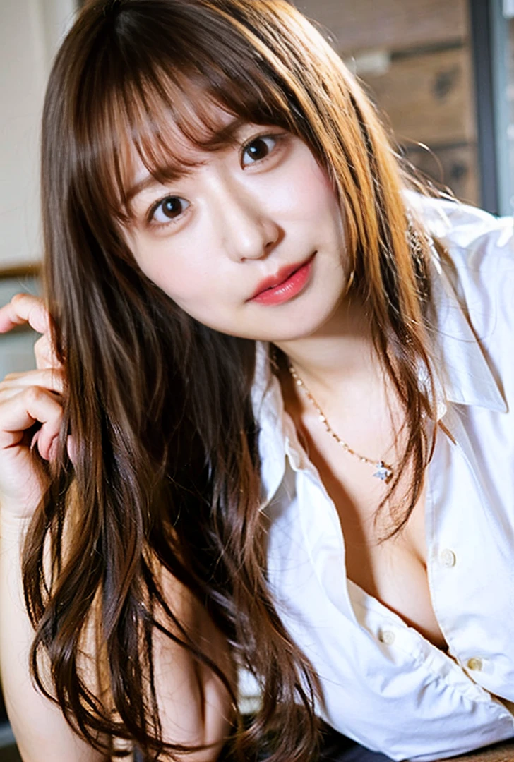 ((Eyes light up、Medium Hair、Emphasise droopy eyes、服の上からでもわかるBig Breasts、Both hands are in front of the belly button、A photo of panties visible through a short polo shirt、Roll up your shirt with your hands、She is wearing a white polo shirt and luxurious white panties.、:1.4))、In the living room、Length Cream Hair Color、Her huge breasts are obvious even through her clothes...、Small earrings、Light brown hair color、:1.4))、Shiny Hair、Light beige hair color、Background Blur、Light brown hair、{{Cowgirl Shot}}、((Close-up shot from the waist up、Big Breasts:1.4))、Big Breasts、にっこりsmile、服からでも分かるBig Breasts、Cowboy Shot、素敵なsmile、((Revealing clothing))、Full body photo、ring、Tuck your hair behind one ear、Silver Necklace、smile、Caustics、Highly detailed photos、Big Breasts、Super no makeup、(8K、RAW Photos、Highest quality、masterpiece:1.2)、(Realistic、Realistic)、1 Girl、((Big Breastsショートヘア、Looking into the camera:1.4))、Hair blowing in the wind