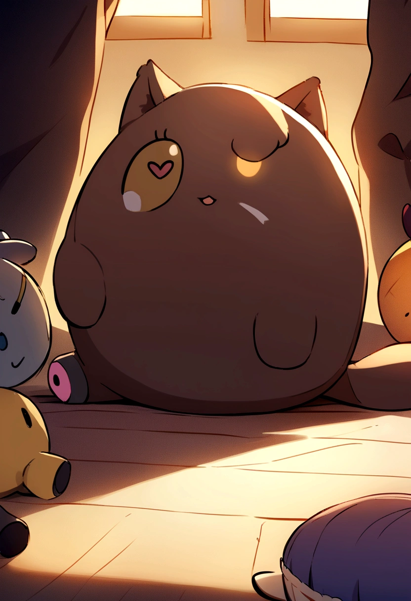 The stuffed black cat toy, revealed to be Mike's friend, looks sad and misunderstood. Mike, the cat detective, is beside it, with a surprised yet understanding expression. Mike's soft brown fur and detective hat are visible. The scene shows the emotional revelation, with soft lighting and a comforting background.
---
Style: Cartoon, with soft and emotional tones. Emphasize the emotional expressions of both Mike and the stuffed toy. Use gentle, warm colors to convey the sense of revelation and understanding. Ensure Mike's appearance remains consistent with earlier illustrations.