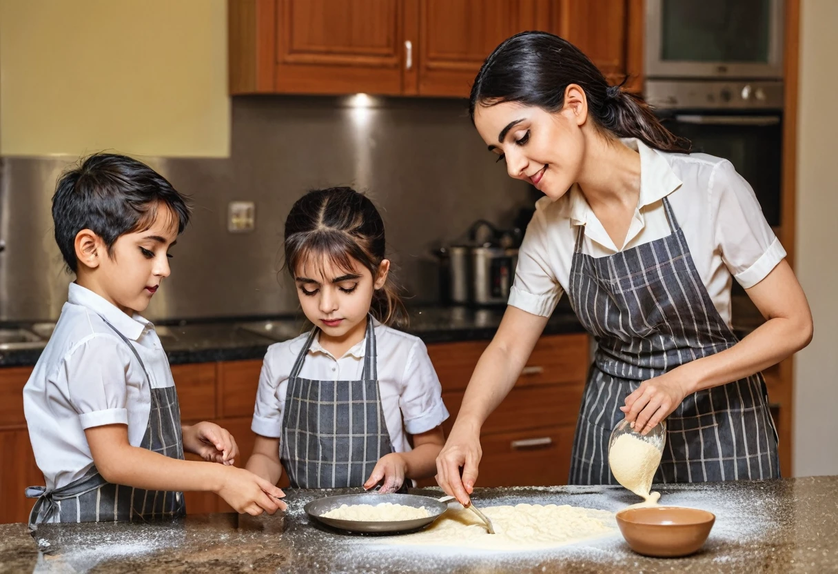 araffes and children in the kitchen preparing cookies on a counter, Bake cookies, Mixed Art, Hot ，, in the kitchen, baking a cake, recipe, 3 4 5 3 1, cooking show, photo, cooking, In line with Egyptian tradition, pixabay, Portraits, photography, photo拍摄, Artistic Interpretation, Pixel, Production is still in progress