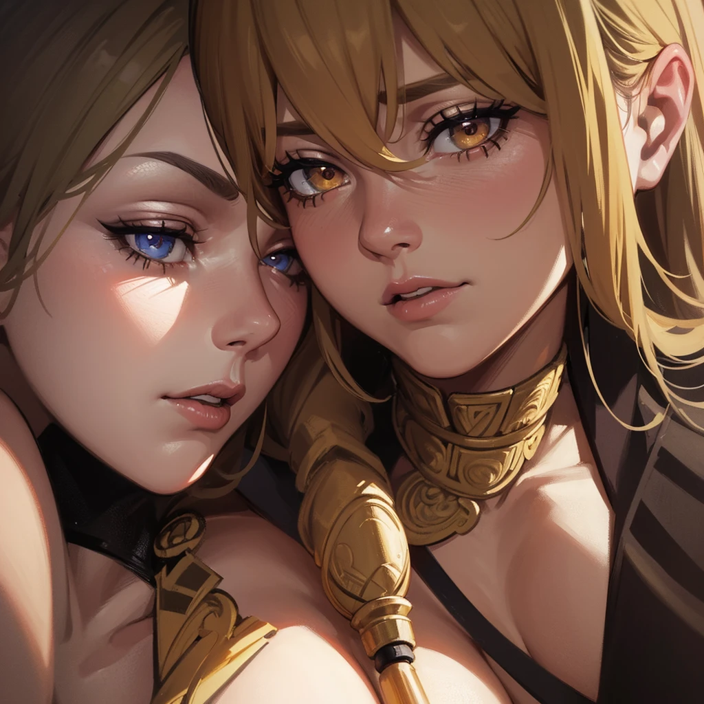 a highly detailed and intricate portrait of two muscular elderly women striking dramatic JoJo poses, hyper realistic, photorealistic, ultra detailed, 8k, 4k, best quality, high resolution, extremely detailed, dramatic lighting, dramatic shadows, warm color palette, dynamic composition, masterpiece