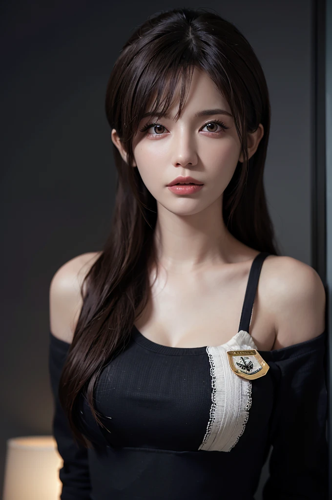 (pre-focus), (Darkness: 1.6), Complete Anatomy, Japan Idol, Intellectual, Neat, Hyperrealism Female Portrait by David Hockney and Alphonse Mucha, Fantasy Art, Photoreal, Dynamic Lighting, Art Station, Poster, Volume Lighting, Highly Detailed Face, 4K, Award-Winning Girl, In the dark, 28 years old, Deep Shadows, High Key, Cowboy Shot, (formal attire: 1.4), short-cut hair, black hair and a bikini top, Alafed woman, realistic. Chen Yi, realistic portrait photo, soft portrait shot 8k, beautiful realistic face, realistic young anime girl, photorealistic anime, stunning face portrait, high quality portrait, photorealistic beautiful face, cute lifelike portrait, realistic beautiful face, photorealistic anime girl rendering