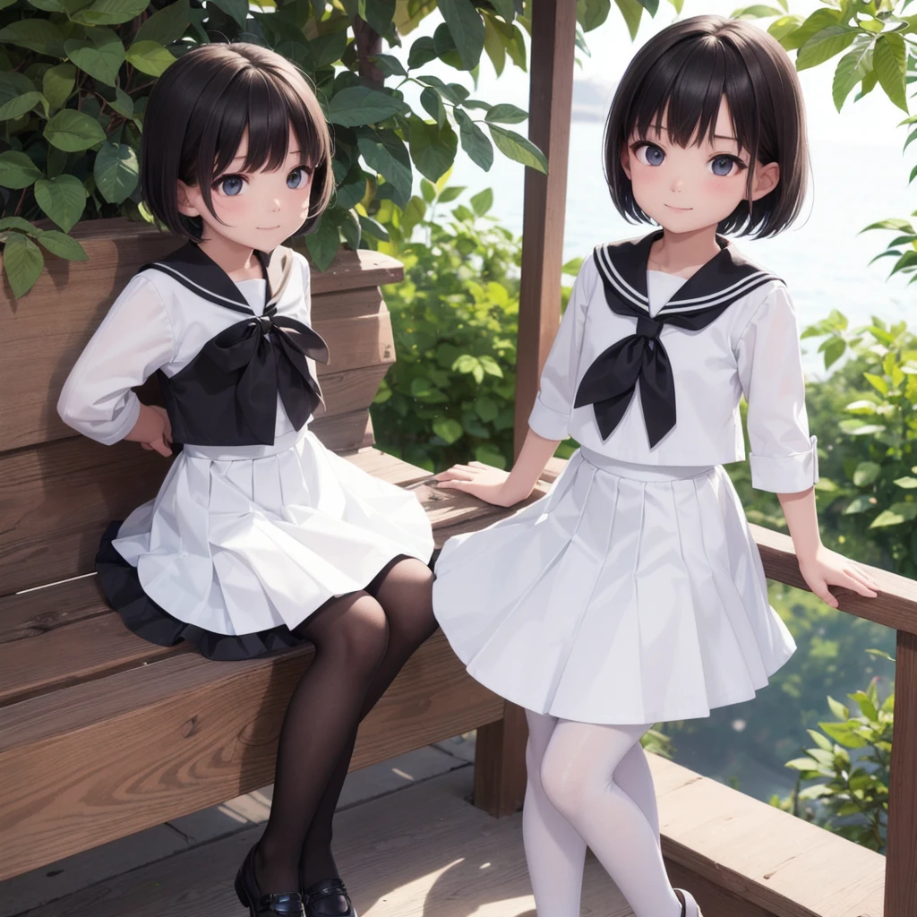 1people々 girl, clear, cute, (View your audience:1.0), detaileds sky, ((masterpiece:1.4, Highest quality)), multiple detaileds, eye shadow, SFW, (Medium Shot:1.5), Gradient Eye,
roller:addition_detailed:0.8>, (Black Pantyhose:1.2), straight,
1people々 girl, have, Sailor, Branch Eyes, short hair, Black Hair, Sailor collar, White shirt, Translucent white long skirt, Below the knee skirt, Murasa Minamitsu, hishaku、smile
