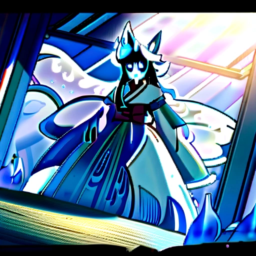 fox Light blue hair beast girl indigo fur fox beast girl fox Light blue hair beast girl indigo fur fox beast girl Wallpaper 4k,8k,highly detailled,,vivid colors,detailed kitsune with 9 tails,traditional Japanese artwork,tatami floor,beautiful cherry blossoms,floating lanterns,dark silhouette of a pagoda,subtle moonlight,dense forest,ethereal atmosphere,dappled sunlight,whimsical spirit,serene expression,elaborate kimono and obi,delicate hand-painted details,luminous eyes Anime Style fox blue White-faced golden-haired nine-tailed fox Coat blue mysterious background Blue Flame girl have a ball of light Anime Style fox blue White-faced golden-haired nine-tailed fox Coat blue mysterious background Blue Flame girl have a ball of light