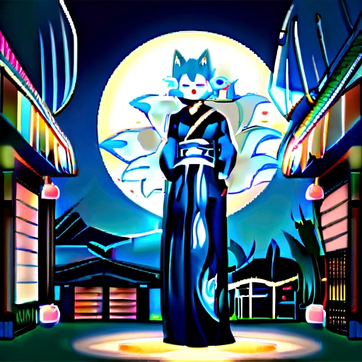 fox Light blue hair beast girl indigo fur fox beast girl fox Light blue hair beast girl indigo fur fox beast girl Wallpaper 4k,8k,highly detailled,,vivid colors,detailed kitsune with 9 tails,traditional Japanese artwork,tatami floor,beautiful cherry blossoms,floating lanterns,dark silhouette of a pagoda,subtle moonlight,dense forest,ethereal atmosphere,dappled sunlight,whimsical spirit,serene expression,elaborate kimono and obi,delicate hand-painted details,luminous eyes Anime Style fox blue White-faced golden-haired nine-tailed fox Coat blue mysterious background Blue Flame girl have a ball of light Anime Style fox blue White-faced golden-haired nine-tailed fox Coat blue mysterious background Blue Flame girl have a ball of light