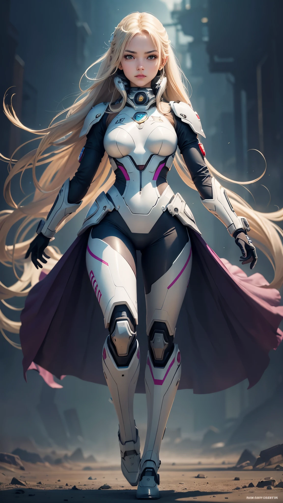 (Perfect Anatomy:1.4,Highest quality、超High resolution、High resolution、Highly detailed CG、8K Unit Wallpaper),((Biologically correct limb count))、(Symmetrical facial features))、Eyes with detailed description、Beautiful woman、Excellent style、(thin)、Facial detailing,masterpiece、Vibrant, Imaginary image of a girl in a mecha suit, ((Fly gracefully across the battlefield of the future)). The girl is full of energy, Bright colors contrast with muted hues, The mechanical beauty of the suit. The suit's vibrant colors and intricate details、Sophisticated, Mecha futuristic design.
