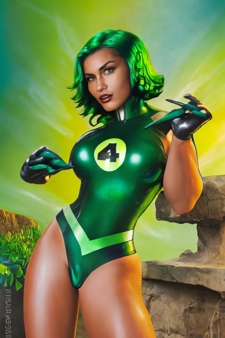 masterpiece, best quality, 1girl, black hair, blue eyes, green lantern costume, white gloves, cityscape background 