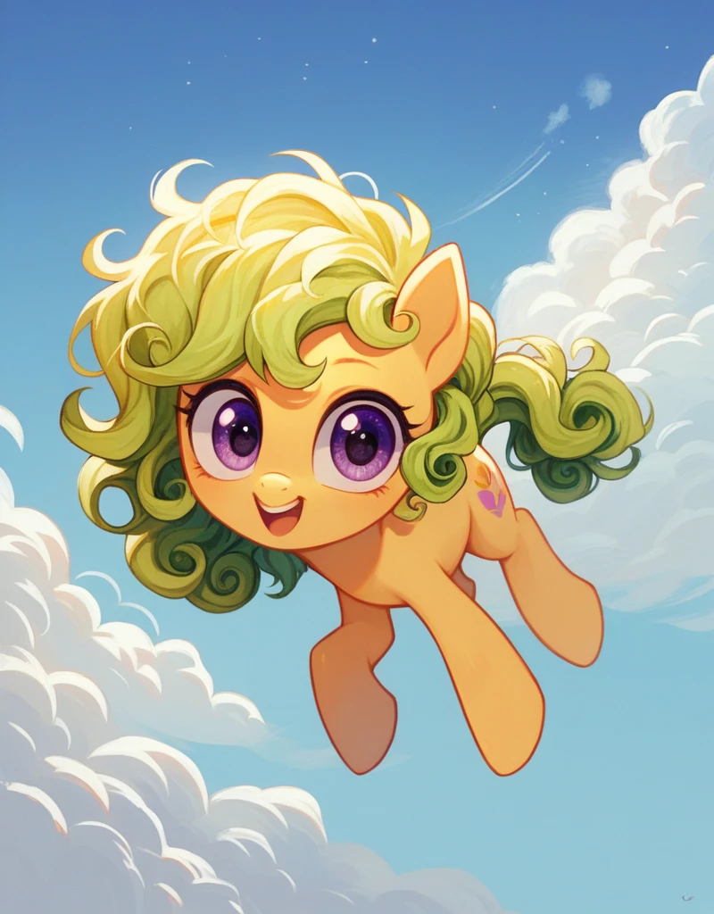  
lindoEstilo,revuelto, 1 chica pony, solo, violet eyes, pelo del color del arcoiris, clouds, pelo largo, arco,
,<lora:lindo_Estilo_poni:0.8 
The blue pony is standing extending her arms forward, she is on her side in an epic pose