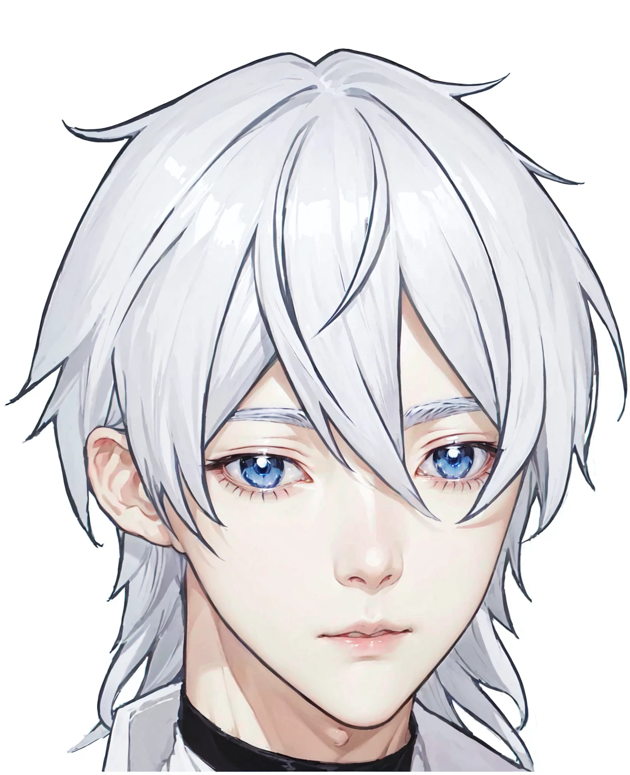 Anime boy with white hair and blue eyes, Kaworu Nagisa, White hair, He has dark gray hair, Hajime Yatate, Silver Hair, White hair, White hair美女, Goto Koharu, White hair deity, His comic portrait, male anime character, ferocious appearance, Kajikato