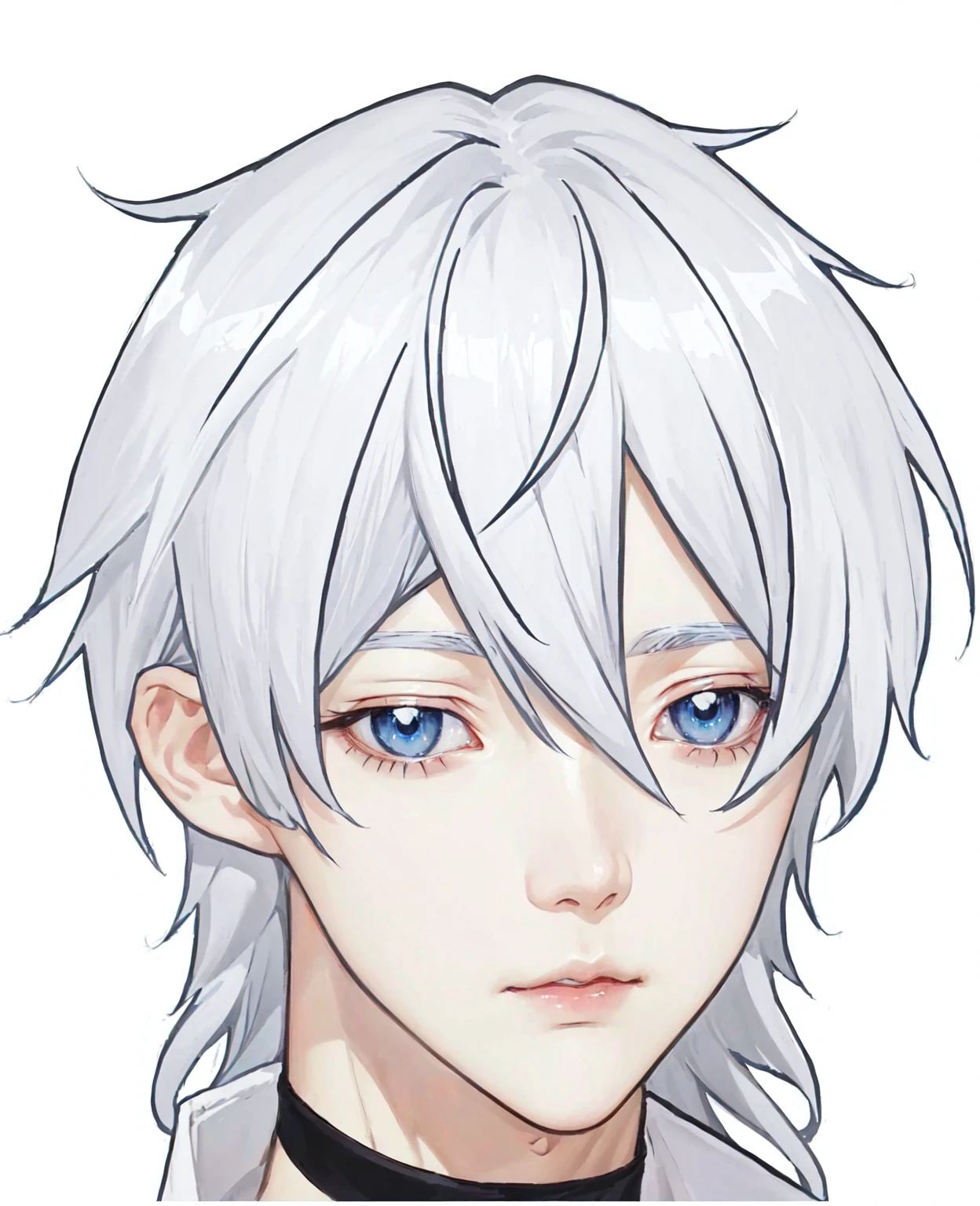 Anime boy with white hair and blue eyes, Kaworu Nagisa, White hair, He has dark gray hair, Hajime Yatate, Silver Hair, White hair, White hair美女, Goto Koharu, White hair deity, His comic portrait, male anime character, ferocious appearance, Kajikato