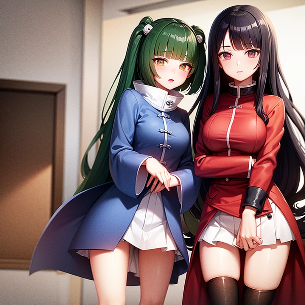 Create an avatar of a woman in the hunter uniform from the anime Kimetsu no yaiba with black hair and green locks