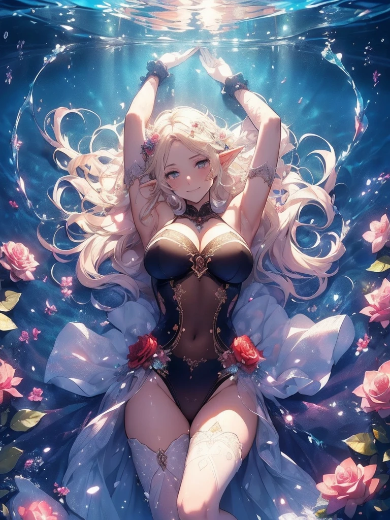 最high quality、1 beautiful woman, ((sleep on your back,)) Sleeping on the water、View from the front、Lying down in the pool、Wet、Beautiful legs、In the water、Lying on its back on the water, looking at you、、detailed groin、、Blushing、To act embarrassed、、Ecstasy、Beautiful thighs、Filled with red roses、 E.G: Worst quality ,flower fractal fine art、Fill the screen with flowers、Bigger on the screen、Lie on your back and face this way、Beautiful Eyes、lie on flower,s Water, Sleeping Princess、Fairy tale、Märchen Beautiful Eyes,High-definition depiction, Realistic, 8K, Unity, , light smile, Beautifully and vividly drawn, , Beautiful, beautiful, clear skin、sexly see-through swim suit,比基尼 ,sexly 、Ecstasy、 Raise your arms behind your head, Romanticism,mosquito。 The most beautiful form of chaos, Mr..々Farbe, Intertwined flowers, P article,Magical gentle light,smile,sexy,image quality、masterpiece、Beautiful Face、Super beautiful woman((Big breasted 22 year old office lady、Bust 100,Beautiful long ironed hair、Blonde Hair、height: 165cm。、sexy、Esbian、high quality、、Visual Arts、最high quality、1 woman E.G: Worst quality ,Flower fractal art、、Beautiful radiance,High-definition depiction, Realistic, 8K, Unity, , light smile, Beautifully and vividly drawn, , Beautiful, beautiful, clear skin、sexly ((see-through 比基尼,))Countless rays of light pouring down, Swirling Light, , Raise one arm above your head, Intense light is emitted from the magic flower circle front of the girl. Romanticism,: The most beautiful form of chaos, Mr..々Farbe, Intertwined flowers, Particle,magical gentle light,smile,sexly,image quality、masterpiece、Beautiful Face、Super beautiful elf woman((Big breasted ,Beautiful 、sexly、Esbian、、high quality、Visual art、Written boundary depth、、elf Ears、、universe、Happy smile、、、elegant、ticker beautiful decorative、、magic、、Beautiful bed、A kind smile、wonderful、Fluttering petals、、Cultivate fantasy、、Mystery light Lots of flowers、、art、art,mystery,Ultra-high resolution,atmosphere 最high quality、((sleep on your back))UHDmasterpiece