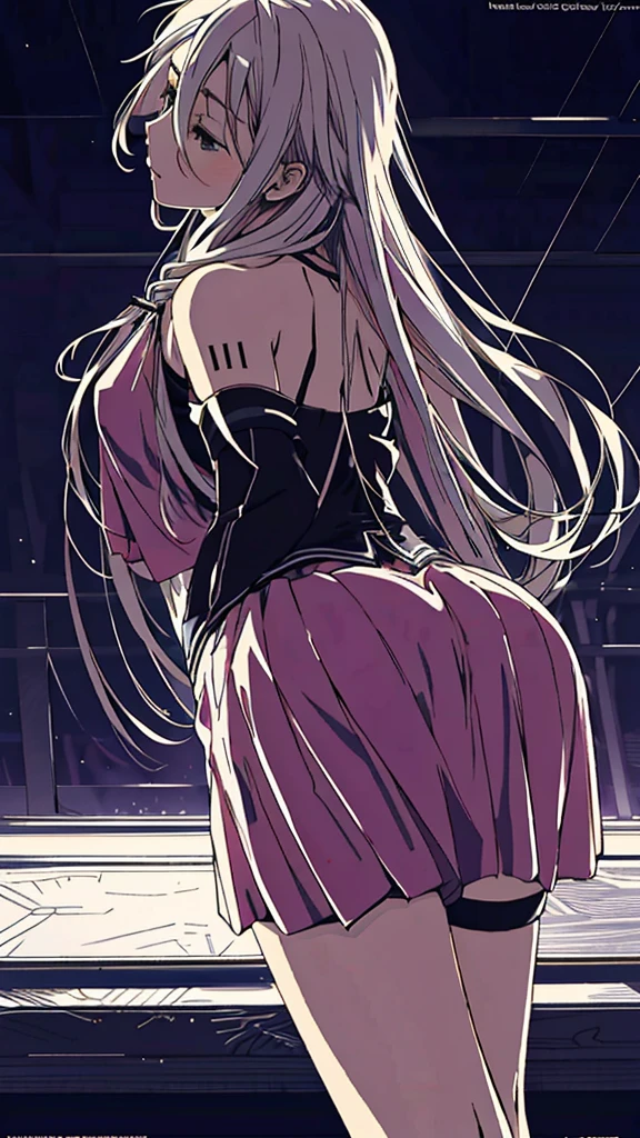 A beautiful Vocaloid girl, ia, bending over and exposing her body, arching her back to put everything on display, detailed face and features, intricate clothing, photorealistic, 8k, high quality, masterpiece, hyper detailed, cinematic lighting, dramatic atmosphere, warm color tones, elegant, sensual, erotic, mature, female