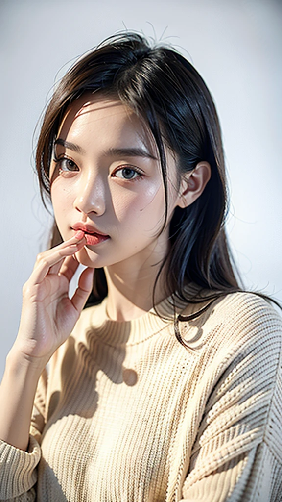 1girl,sweater,white background,