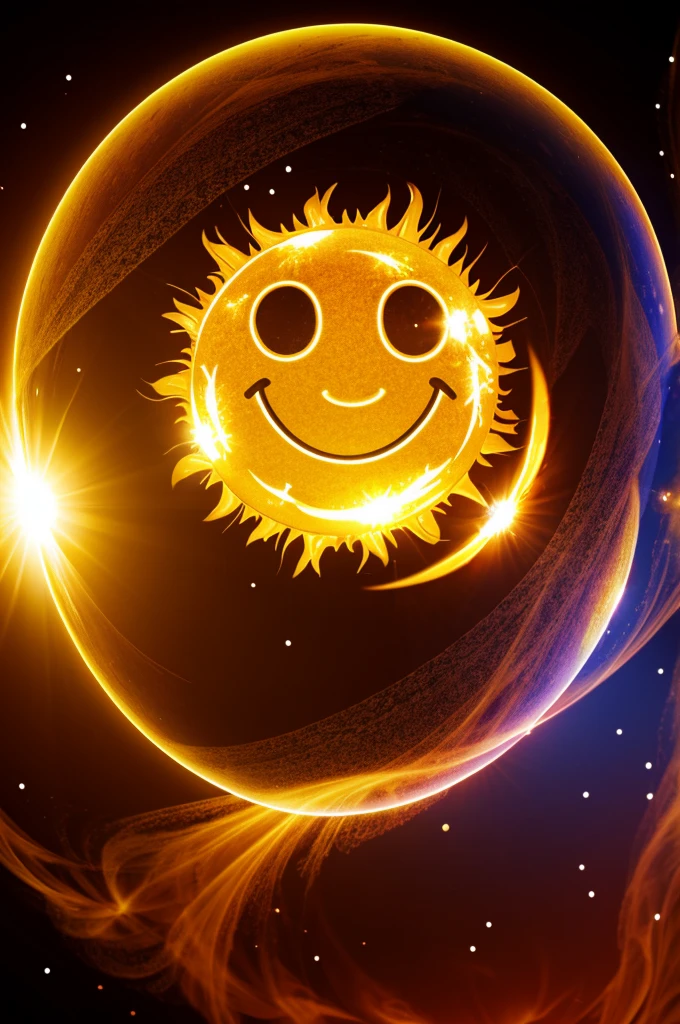 An animated sun with a smiley face in the form of an exploded bubble