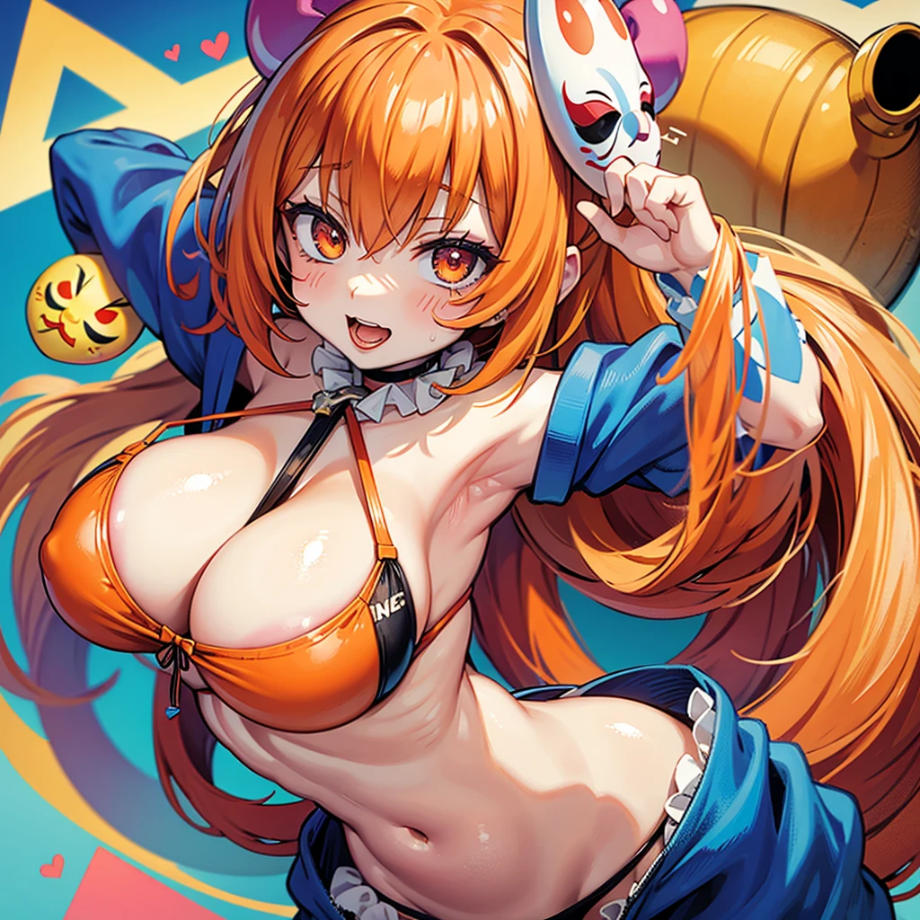 the clown girl, funny , mask face , sexy bikini , orange hair