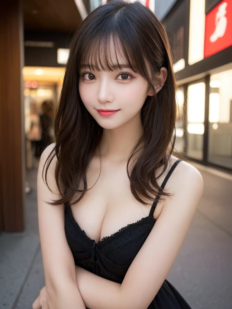 masutepiece, Best Quality, Illustration, Ultra-detailed, finely detail, hight resolution, 8K Wallpaper, Perfect dynamic composition, Beautiful detailed eyes, Women's Fashion Summer,Medium Hair,Small breasts natural color lip, Bold sexy poses,Smile,Harajuku、20 years girl、Cute、Sexy shot looking at camera