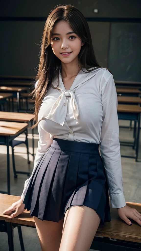 ((japanse beatiful girl:1.3)) ((school uniforms:1.4)) ((panty shot:1.5)) ((high school)),((dark blue skirt:1.3)) ((in the class room:1.3)) ((thin_fabric:1.4)) ((random sexy pose:1.3)) ((sweaty:1.5))((face is flushed:1.4)) ((big breasts:1.4)) ((close-up:1.2)) best quality,masterpiece,ultra high res,(photorealistic:1.4),raw photo,(Authentic skin texture:1.3),(film grain:1.3),panorama,character portrait,very wide shot,narrow waist,cowboy shot,(in the dark, deep shadow, low key, cold light,) night,(()),streaming tears,,dust,Tyndall effect,(expression),1girl,beautiful detailed eyes and face,white jabot,brown eyes,((brown hair:1.2)) ((full body:1.3)) ((smile:1.3))