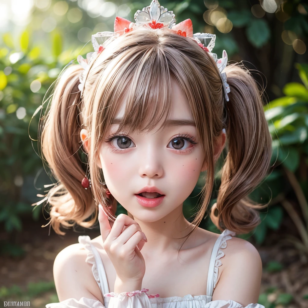 NSFW, 8k, High-level, absurd, masterpiece, best quality, primitive, very detailed CG, very detailed wallpaper, perfect lighting, Extremely detailed (((The personifying " strawberry shortcake " as a Girl))), MysticSight, Tyndall effect, Tyndall scattering, Studio gray background with (many Dazzling RainbowColor particles BokeH:1.28), (RoundlyButts, ThighGap), (Exposed:0.4), (Assfocus with looking ahead), BREAK (NOGIZAKA face variations) Extremely Detailed very KAWAII face variations, perfect anatomy, Childish, captivating gaze, elaborate detailed Eyes with (sparkling highlights:1.28), long eyelashes、Glossy RED Lips with beautiful details, Coquettish tongue, Rosy cheeks, Radiant PearlSkin with clear transparency . { (Dynamic LifeLike expressions:1.4) | :d) }, (large eyes:-1) .