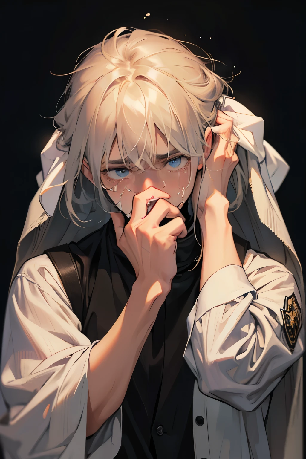 crying man Hiding face with hands Big tears Sad expression