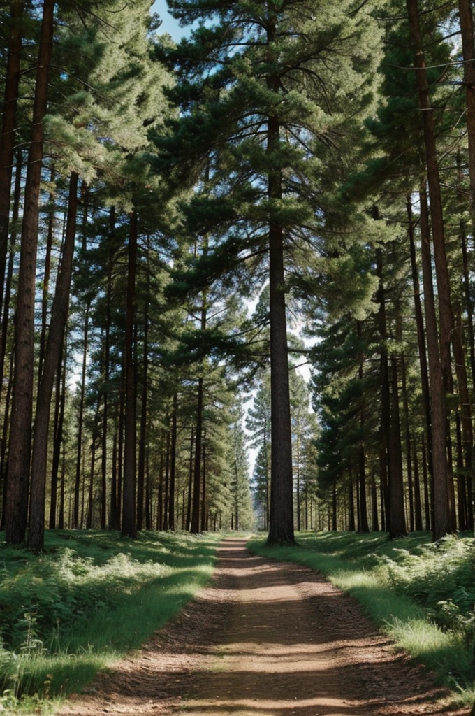 A single tree, a single one in the center next to a path in a forest