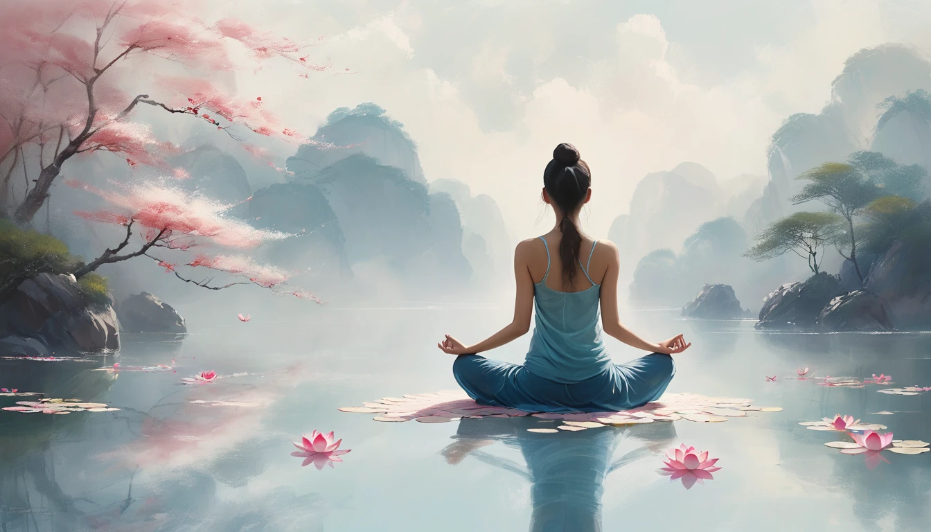 (high resolution,masterpiece:1.2),Minimalist Journey,Girl in lotus pose,peaceful的花园景色,Soft natural lighting,Zen atmosphere,[Soft colors],[calm,peaceful],Delicate lotus petals,Delicate brushstrokes,Sophisticated simplicity,Subtle textures,Meditation Expression,peaceful的氛围,[peaceful:1.1],[harmonious],[peaceful的背景],Simple landscape,Intricate details,peaceful energy,[Beautiful movements],Elegant Posture,breeze,[:1.1],Quietly meditate,[peaceful的孤独],peaceful之美,Simple and elegant,Soft curves,harmonious的构图,Minimalist artwork,peaceful与安宁,内心peaceful体现,[gentle ],[peaceful的存在],calming vibrations,Fantastic experience,自然peaceful,Ethereal atmosphere,[ArtisticExpressions],sublime atmosphere