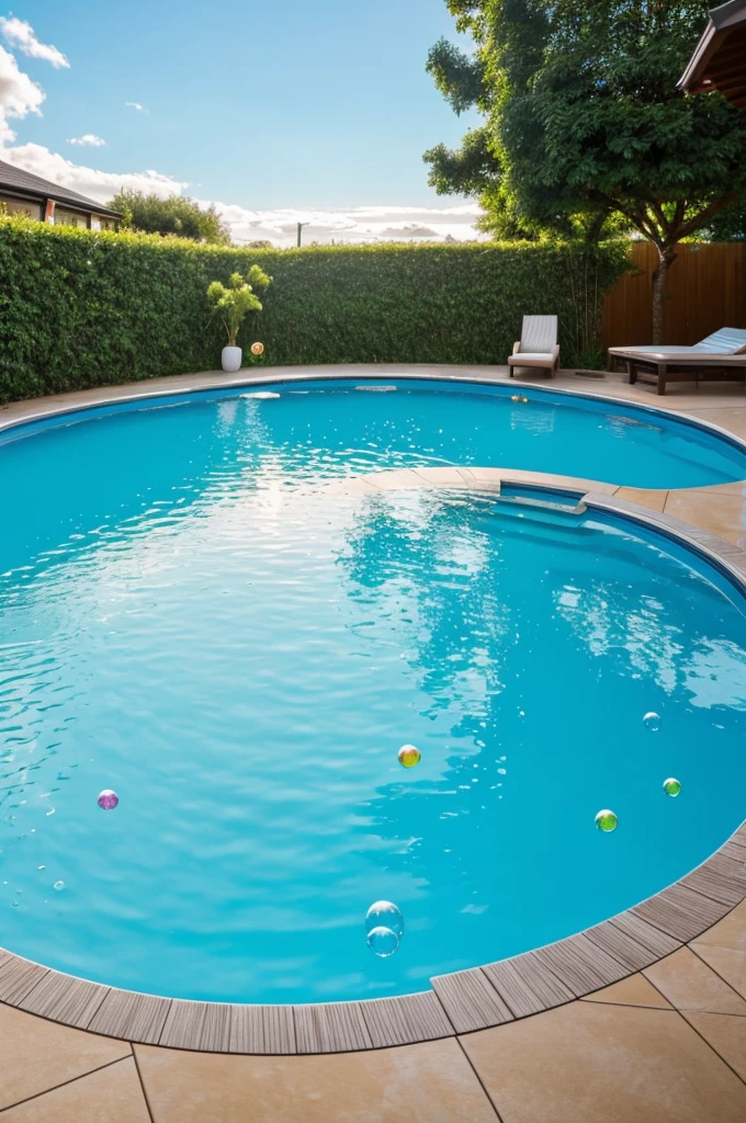 a colourful swimming pool full of bubbles