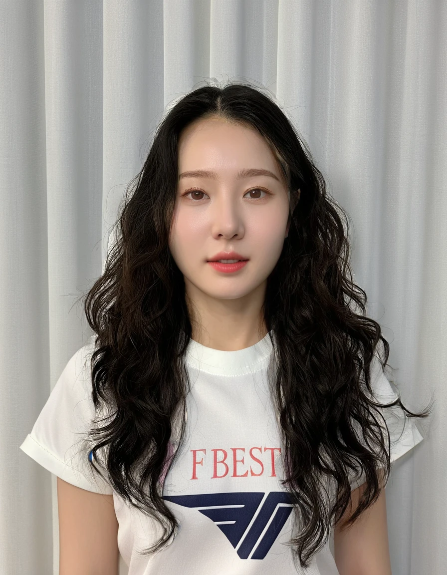Best Quality, 8k, Masterpiece, (Portrait: 1.3), (photo realistic:1.4), (hyper realistic:1.4), Sharp Focus, looking at viewer, (smoother lighting:1.1), (increase cinematic lighting quality:0.9), realistic lighting, backlighting, light on face, ray trace, (brightening light:1.2), (Increase quality:1.4), sharp detail, (best quality real texture skin:1.4), finely detailed eyes, black_eyes, finely detailed face, 25 year old Korean woman, (white formal_shirt:1.4), (Create an image maintaining the original base model hairstyle:1.5)