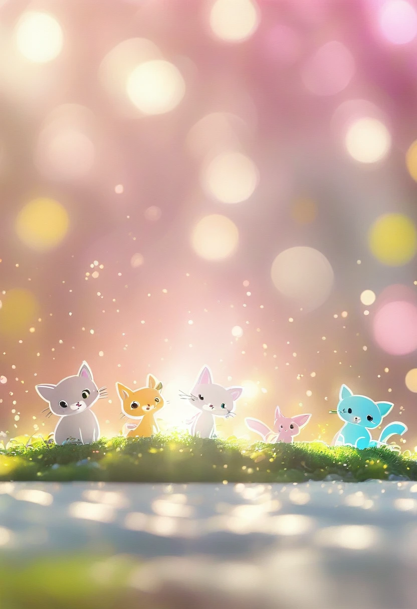wallpaper，32k，Cartoon animals close-up light pink background、Blurred dream pictures、Strong bokeh effect