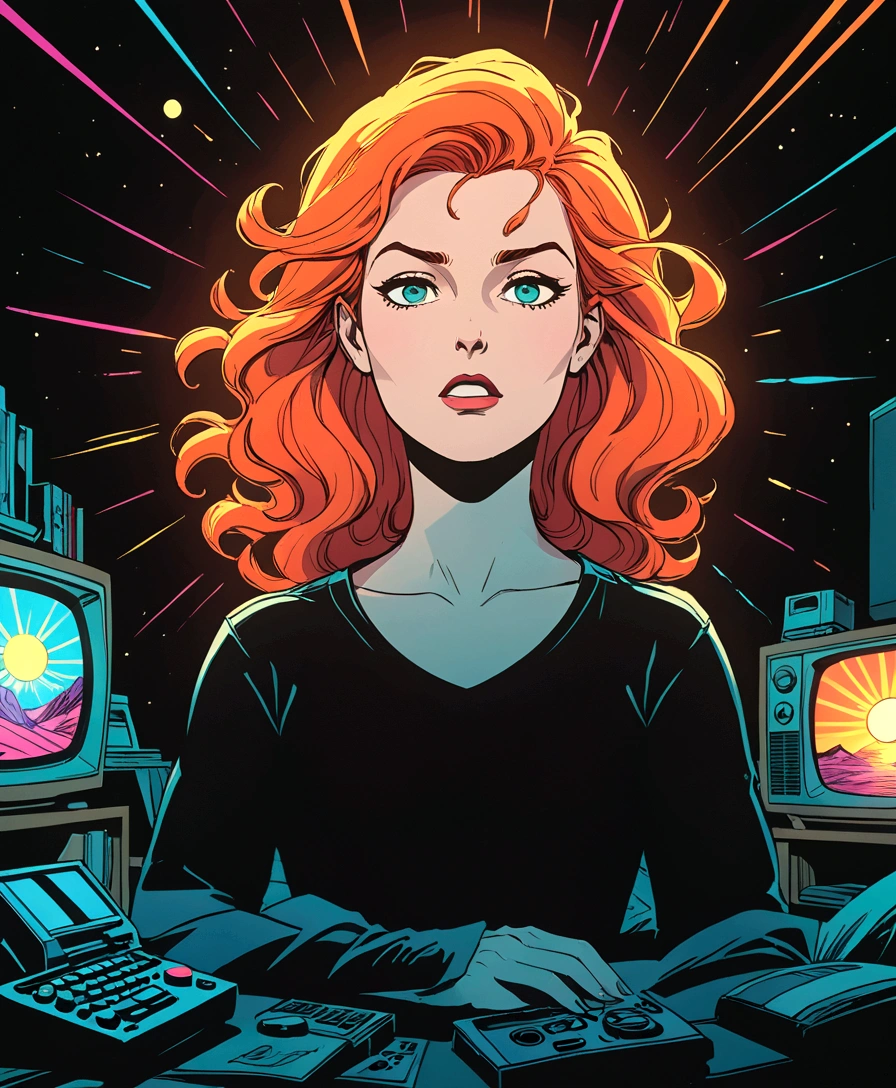 sunrise, overwhelming sunlight, too much light, maximal sunshine, blindingly bright, lens flare, insatiable light, uv light, VHS, glitch, distorted, nostalgia, 90's retro vibes, analog tape, vcr aesthetics, tv, television, 1990's cartoon homage), comic 1990's, animated tv show screengrab, cinematic poster, image within image, multiple exposure, massive scale, rich color grading for shading depth, hand drawn rotoscope cartoon realism, chiaroscuro lighting, mixed media, vintage comic, retro original design, 1990's comic, sense of movement energy,