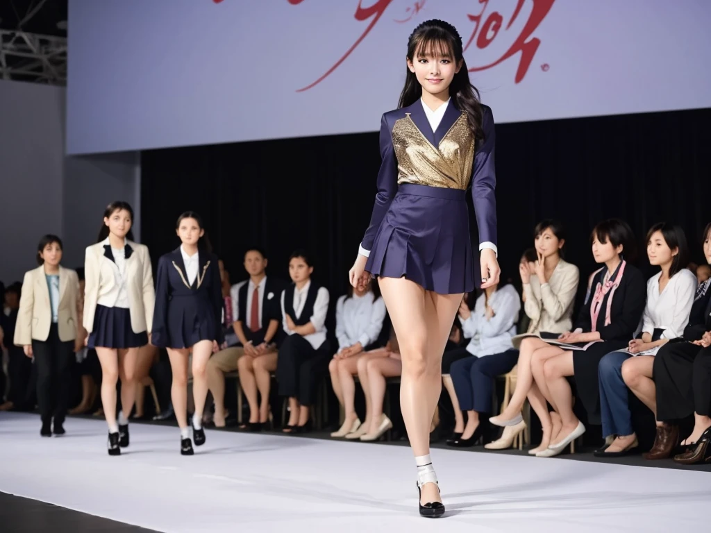 An extremely beautiful Japanese high school girl race queen who highlights her beautiful legs、She was photographed walking down the runway at a fashion show wearing Umbra's new underwear.、She is an eternal idol who combines a clean look with modern charm.。 She creates such beauty。 She feels her own warmth。 She creates a warm atmosphere。 We create beauty。 That's what I want to say。 In her full body photo、The figure features porcelain-like skin and golden hair that radiates a soft glow.。 This is probably、It captured the essence of her timeless charm.、This is the best shot ever.。 Each straight line and curve is carefully expressed.、Breathtakingly beautiful with impeccable detail。 This piece perfectly captures her timeless beauty.。 Divine Proportions、Sharp focus、Full-body photo taken by Kishin Shinoyama、high quality、High resolution、Detailed Background