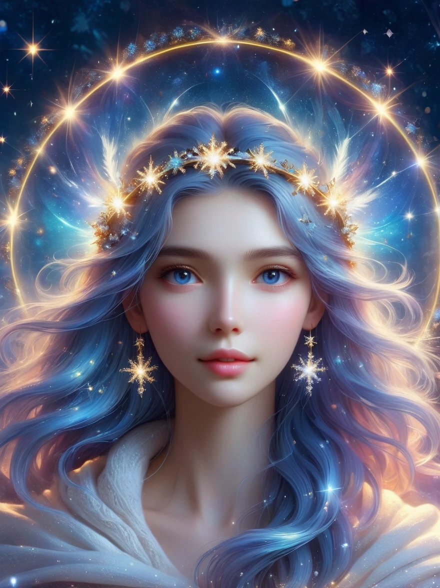The entire galaxy inside the Winter Goddess is surrounded by a soft halo,Sparkles like crystal,Pure and beautiful